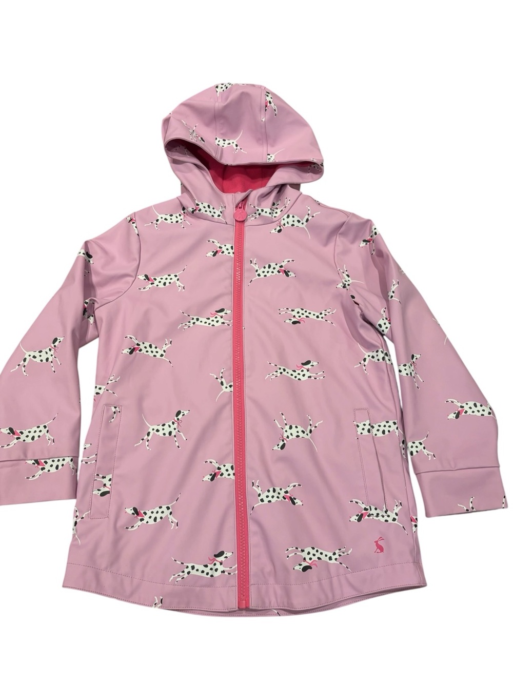 Joules Girls Pink Dalmatian Print Hooded Rain Jacket 7 youth